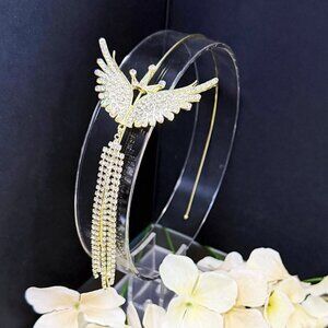 Princess Headband, Crown Wing Headpiece, Diamond Crystal Headband, Gold Headband